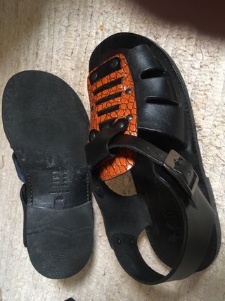 Sandali Chanclas pelle nera-arancio