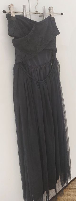 Vestito blu notte in pizzo e tulle