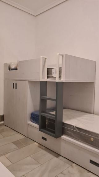 Litera juvenil blanca y gris - 2 camas