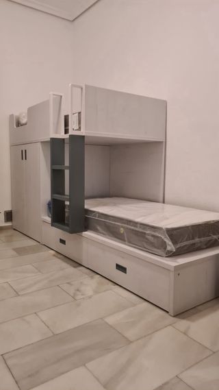 Litera juvenil blanca y gris - 2 camas
