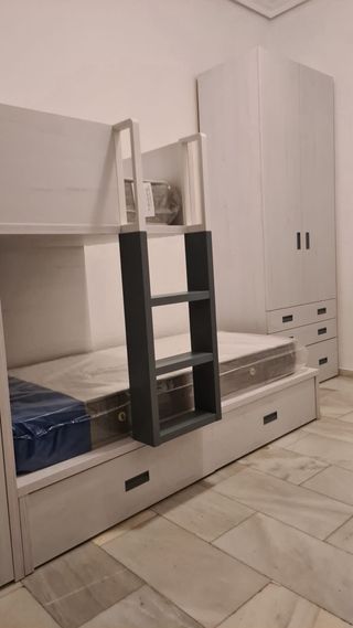 Litera juvenil blanca y gris - 2 camas