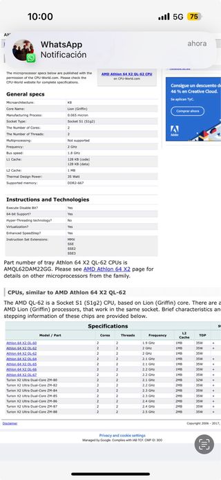 AMD Athlon 64 X2 QL-62 Procesador