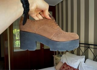 Mocasines plataforma marrón de piel