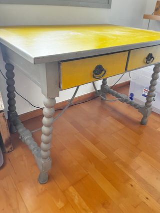 Mesa vintage 2 cajones - Gris/Amarilla