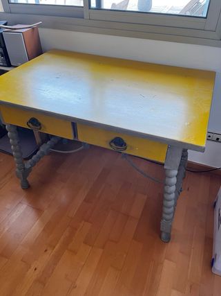 Mesa vintage 2 cajones - Gris/Amarilla
