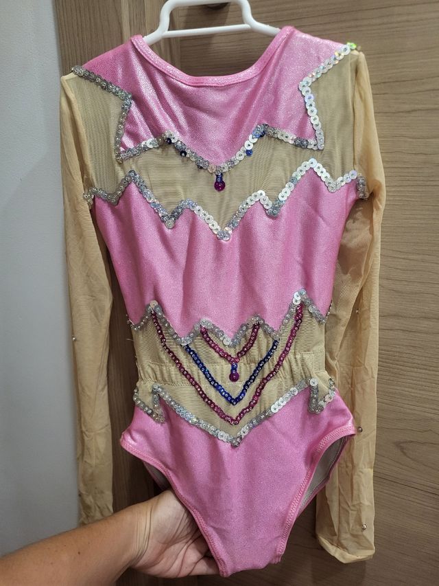 Maillot Rítmica Menina Rosa Bege