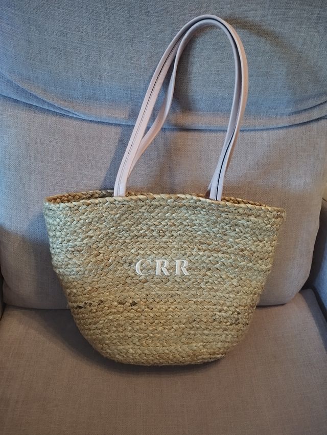 Capazo rafia asas rosas