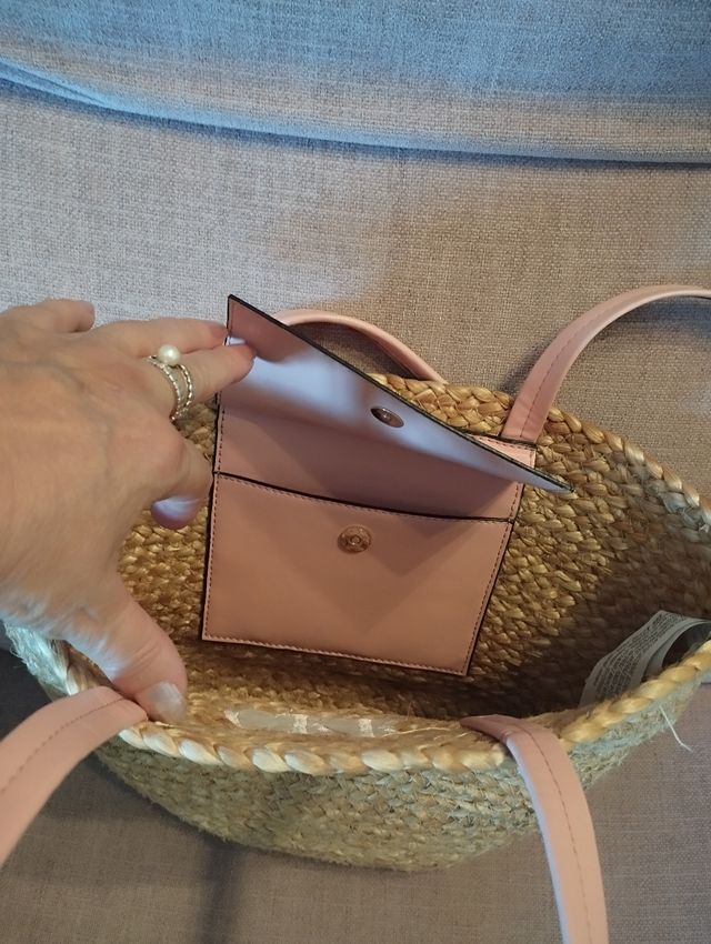 Capazo rafia asas rosas