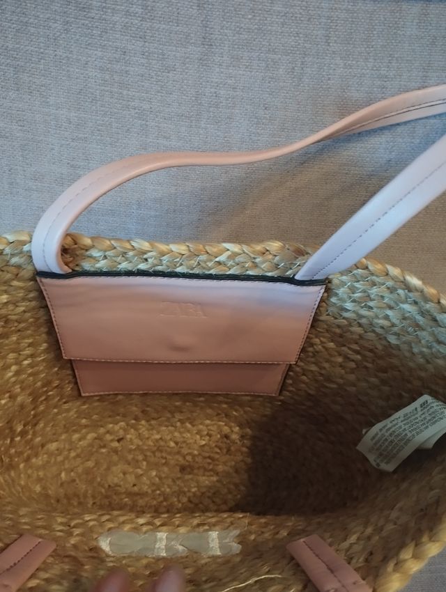 Capazo rafia asas rosas