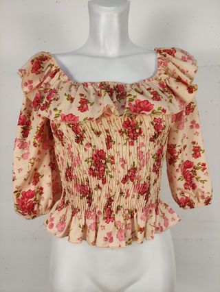 Top Zuiki fiori beige rosa