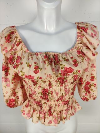 Top Zuiki fiori beige rosa