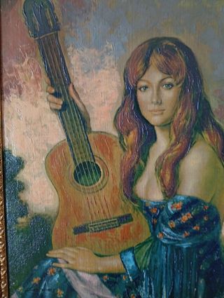 Cuadro óleo lienzo mujer guitarra