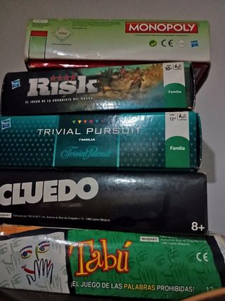 Juegos de mesa: Monopoly, Risk, Trivial, Cluedo, T