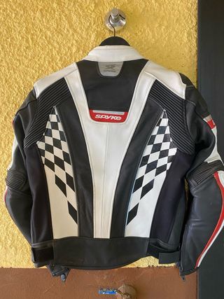 Chaqueta moto Spyke cuero blanca-roja