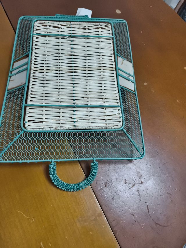 Bandeja mimbre metal teal