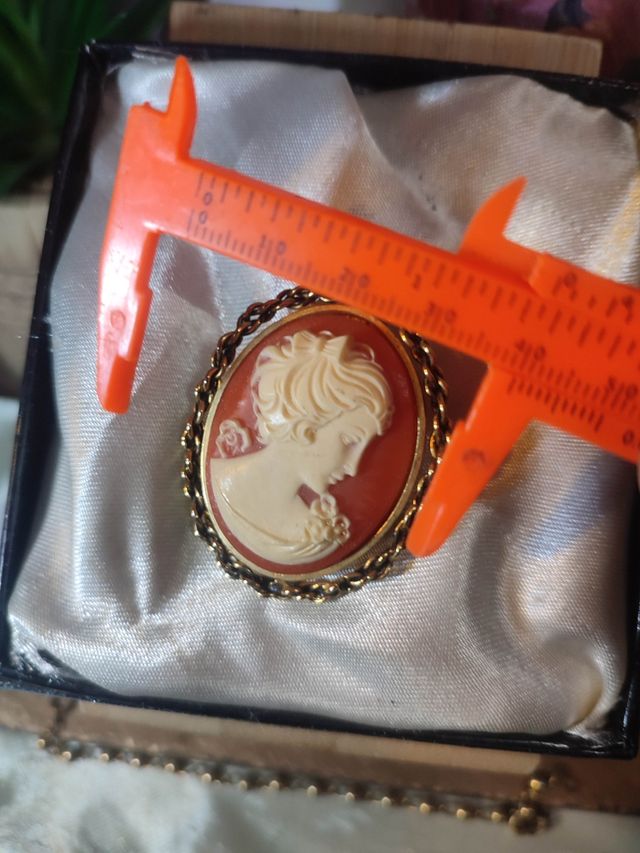 Broche Camafeo antiguo dorado y rojo