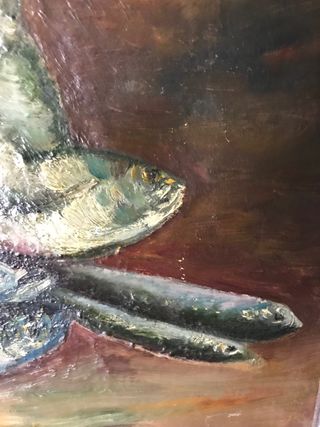 Cuadro antiguo de peces | Óleo sobre lienzo