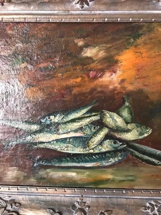 Cuadro antiguo de peces | Óleo sobre lienzo