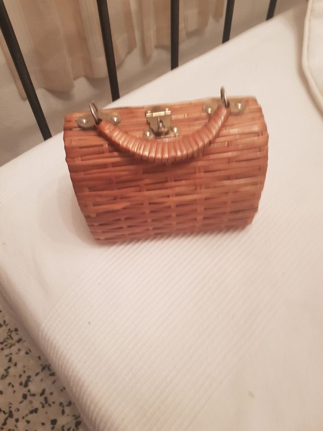 Bolso rafia vintage marrón