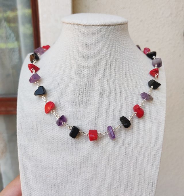Collana corallo ametista ossidiana
