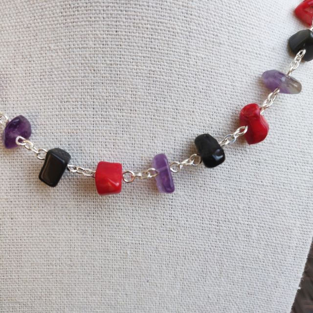 Collana corallo ametista ossidiana