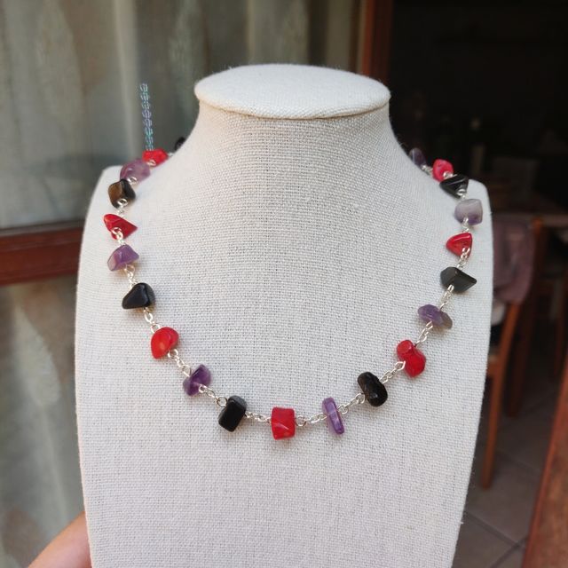 Collana corallo ametista ossidiana