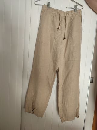 Pantalón Lino Beige Zara