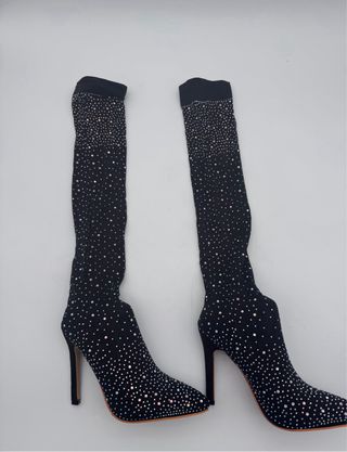 Botas de Tacón Alto Elásticas con diamantes, 37