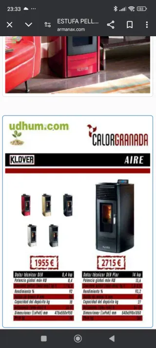 Estufa pellets KLOVER negra