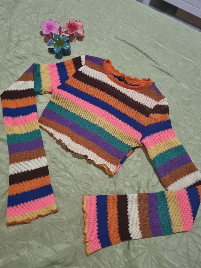 Top multicolor tejido crochet