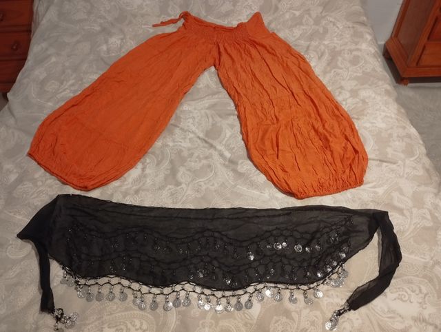 Pack bombacho naranja+ pañuelo negro de monedas