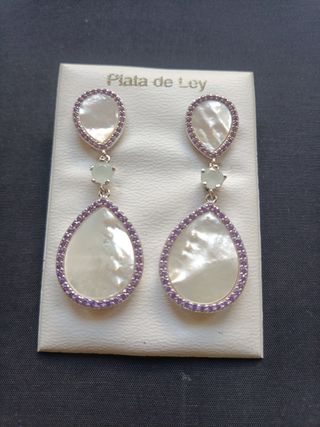 Pendientes Plata Ley Nacarl Morados