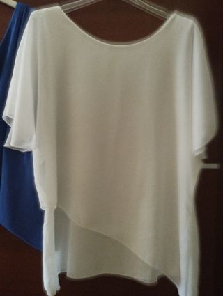 Blusa chiffon 2pz blu e bianca