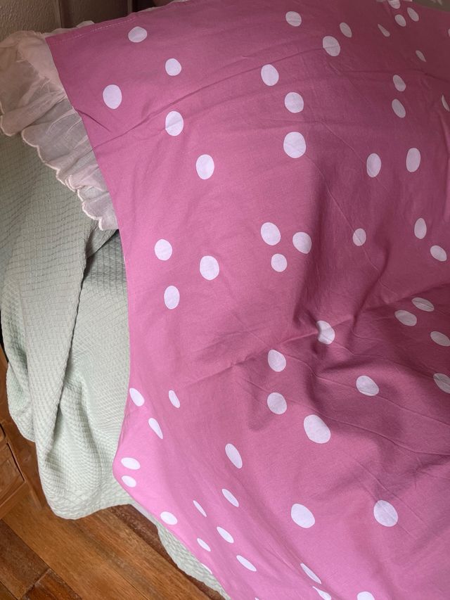 Funda nórdica lunares rosa cama 90
