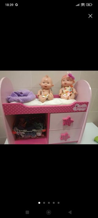 Cuna madera muñecas+accesorios