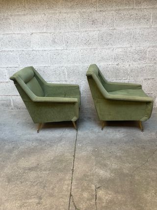 Poltrone vintage velluto verde design coppia 