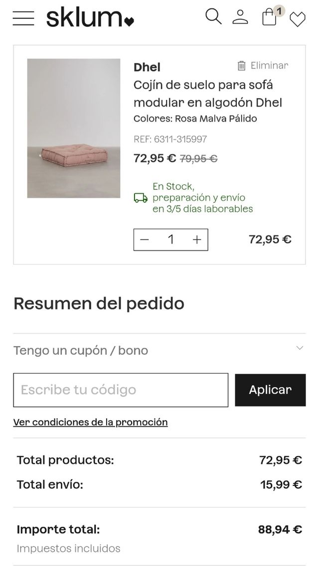  NUEVO!!Cojín de suelo  sklum rosa malva palido