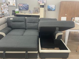 Sofá cama 3 plazas - beige y gris