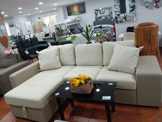 Sofá chaise longue beige cama arcón