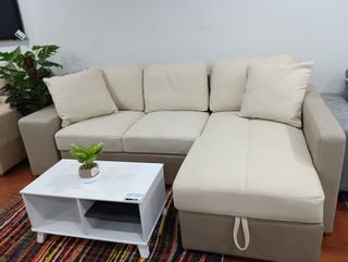 Sofá chaise longue beige cama arcón