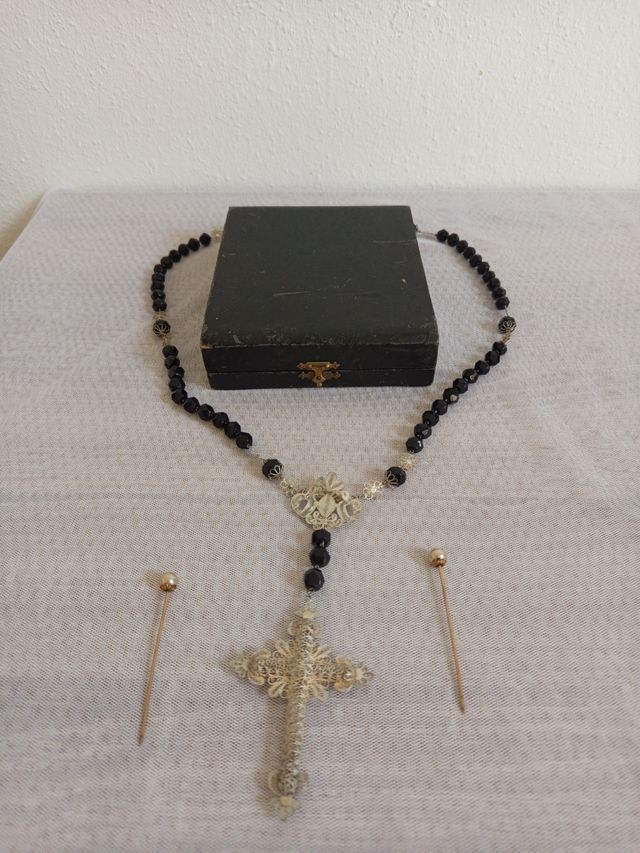 Rosario in argento antico + astuccio