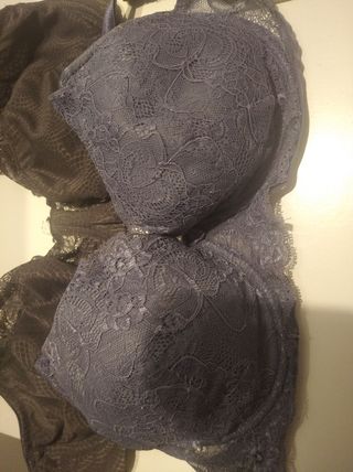 3 Sujetadores encaje 100C - Azul y Blanco y gris