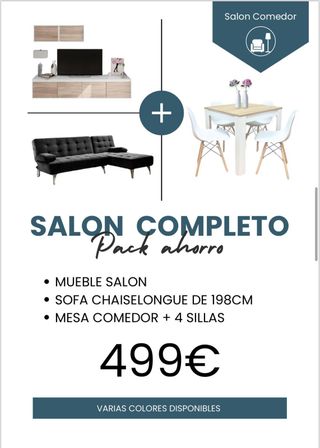 Salón completo: Sofá + Mesa + Mueble salon 499€