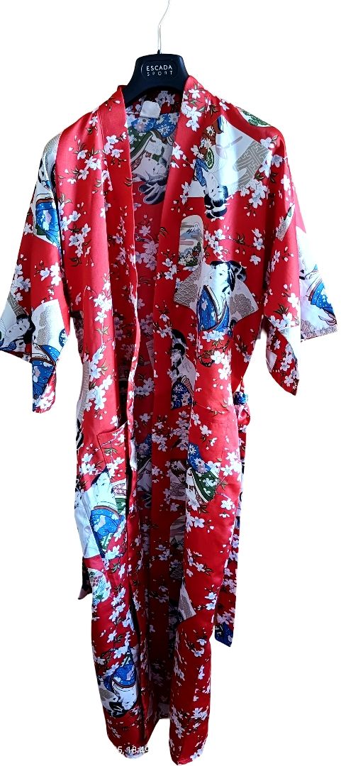 Bata kimono oriental rojo-blanco