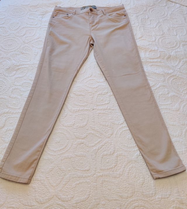 Pantalón pitillo beige claro - Caqui mujer