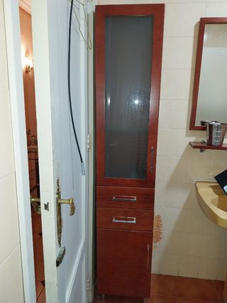Mueble baño marrón - madera-cristal