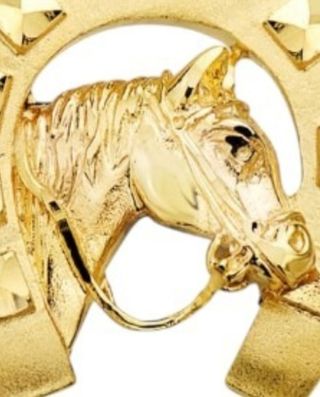 Medalla Maciza herradura caballo y relieve oro 18k