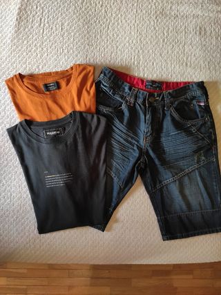 Bermuda Vaquera Koroshi talla M+ dos camisetas
