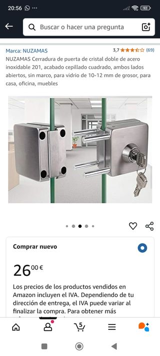 Cerradura de acero inoxidable para cristal