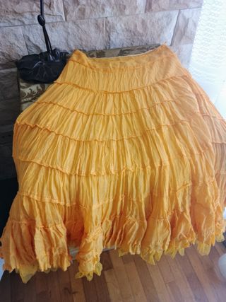 Falda vuelo vintage amarilla T.36-40